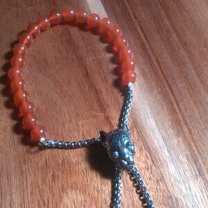 Red Agate Stainless Steel Panther Slider Boho Bracelet